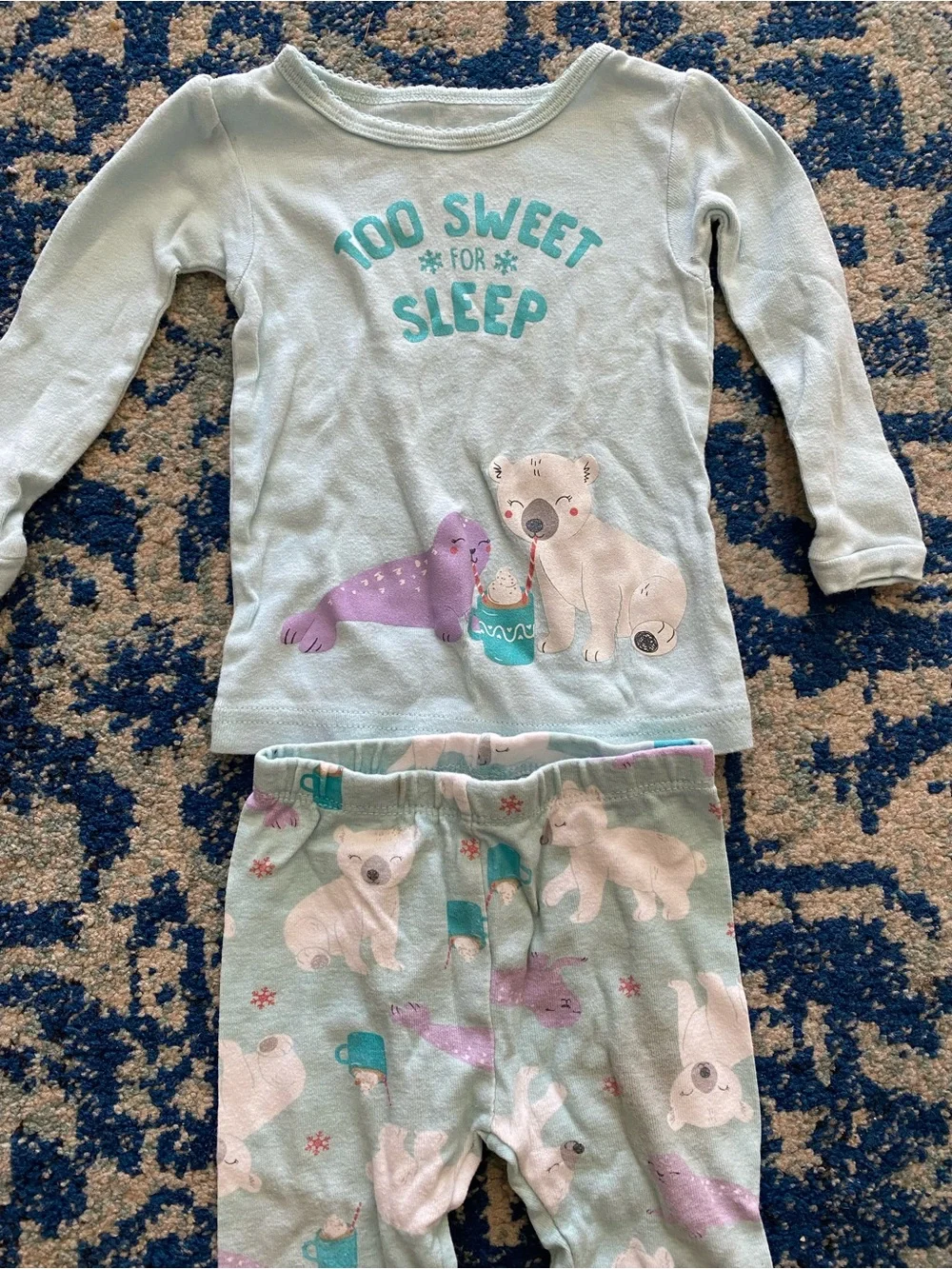child of mine Mint Green Polar Bear & Seal Pajama Set